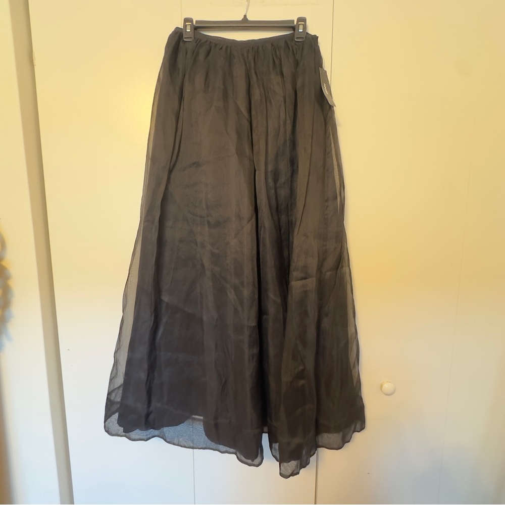 DKNY Black 100% Silk Sheer Maxi Skirt | Layered Tulle Look | NWT